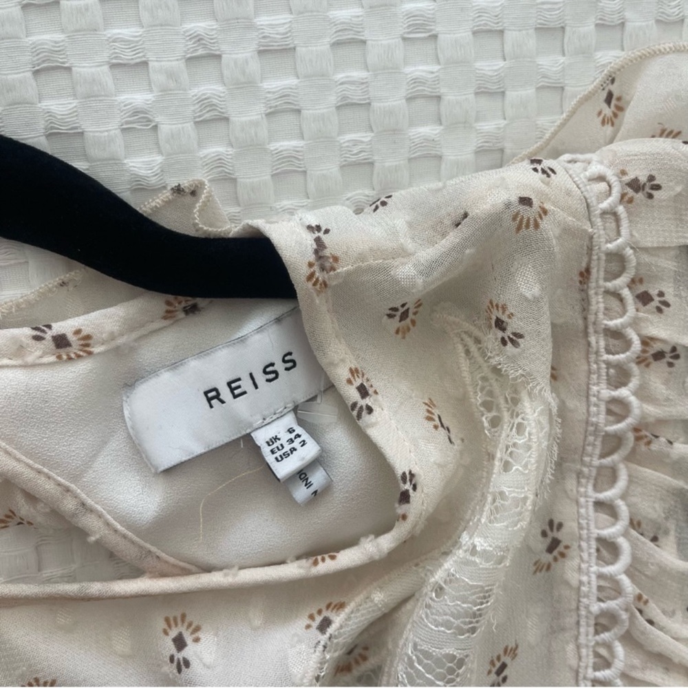 REISS Valerie Ruffle Sleeve Dress in Cream - Picture 4 of 6